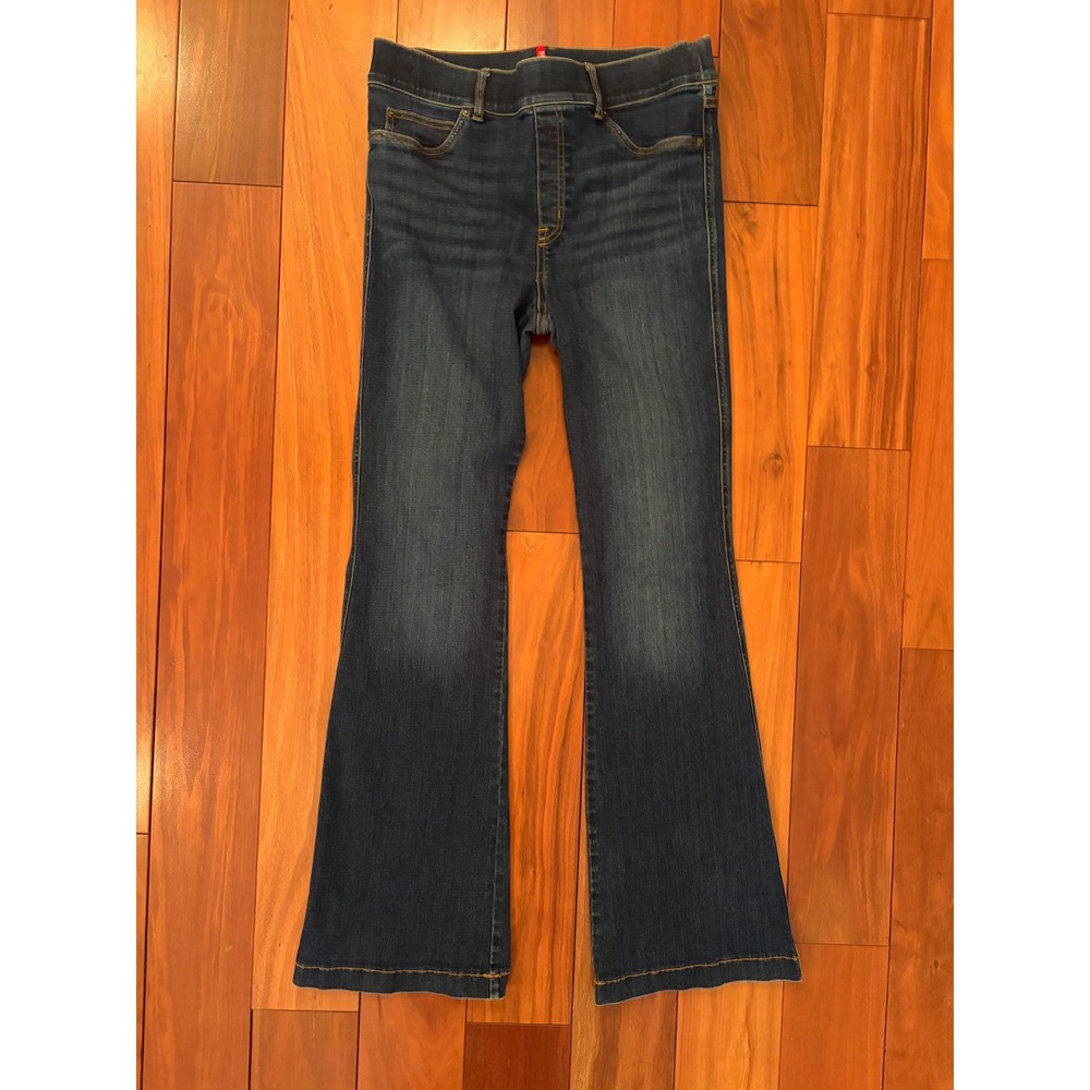 Spanx Flare Jeans Womens Dark Indigo High Rise Pull On Stretch Denim L/G - Picture 2 of 9